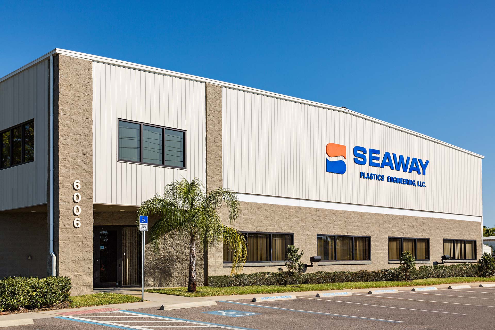 Exterior view of Seaway Plastics main facility in Port Richey, FL - Industrial Photography Tampa - Carver Mostardi Photography.
