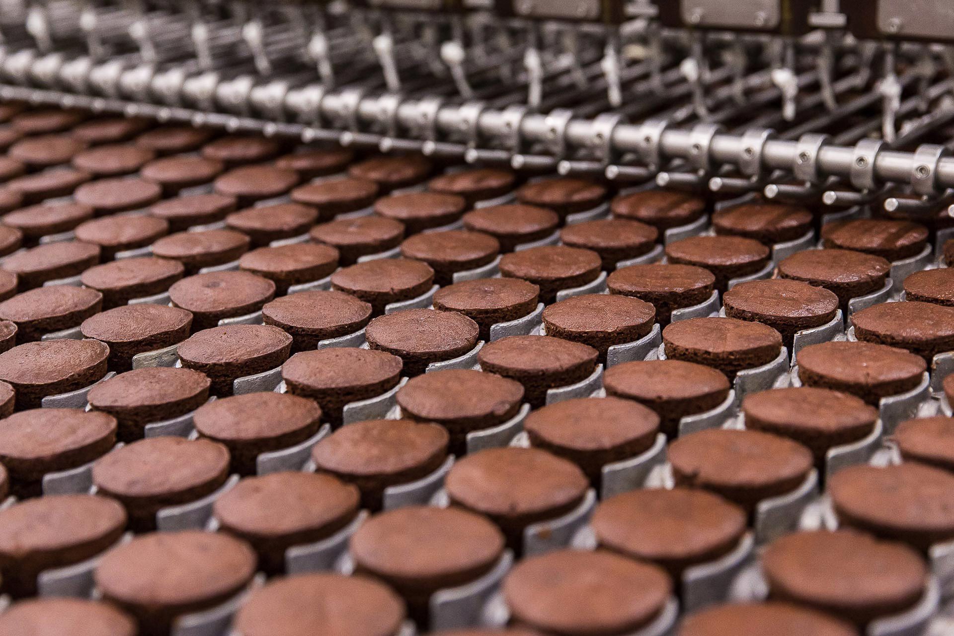 Manufacturing photography featuring automated food production and precision assembly lines.