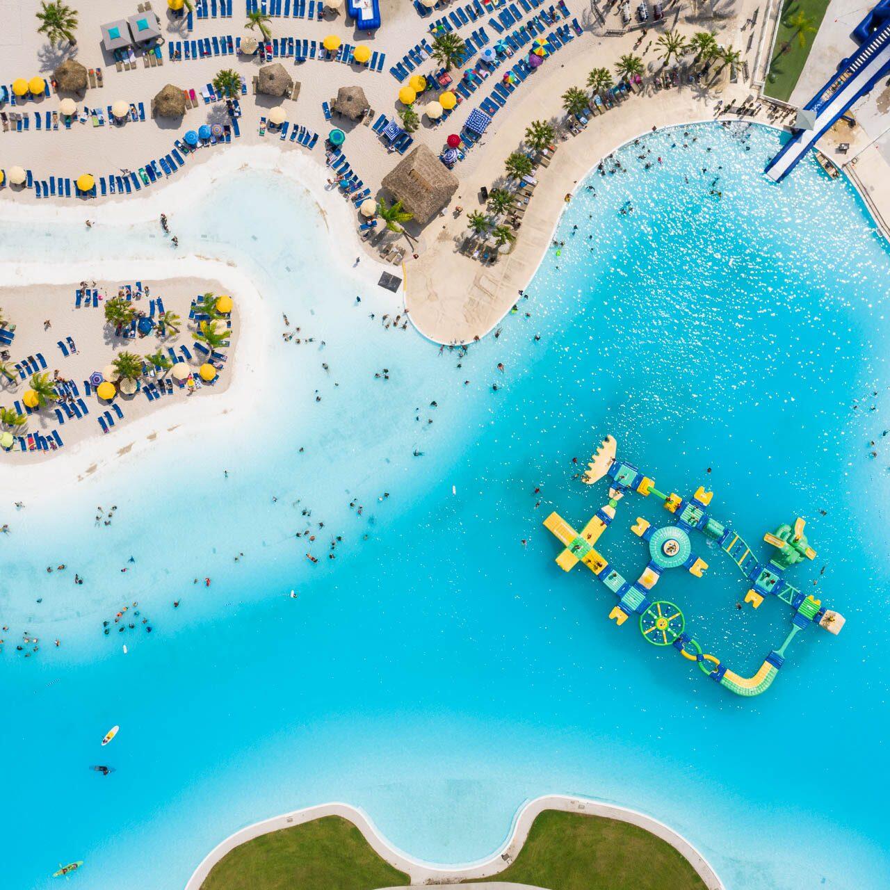 Aerial drone photograph of of Epperson Lagoon water park and completed construction site near Tampa, Florida.