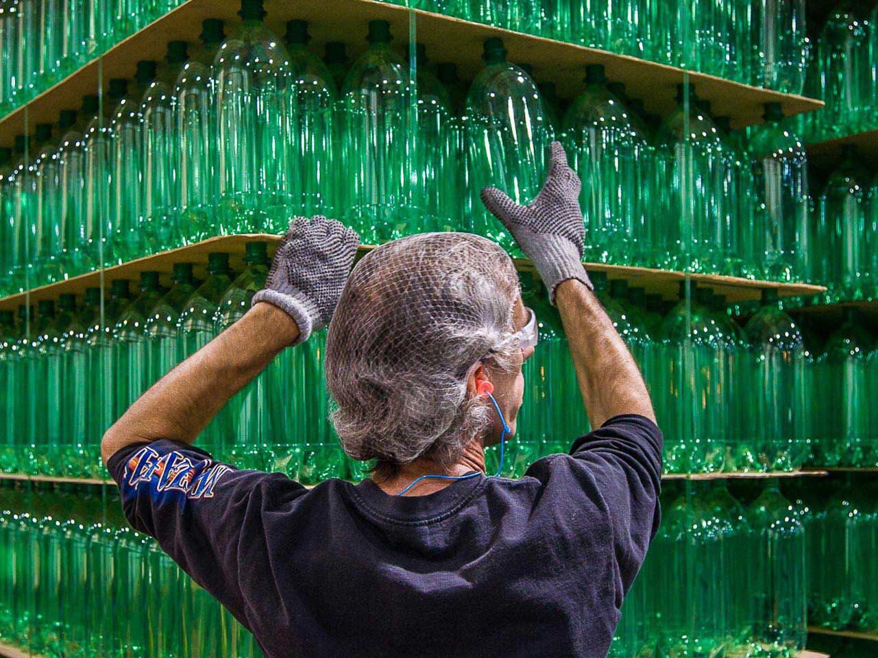 Beverage bottling line at Origlio Beverage - commercial manufacturing photography Tampa.